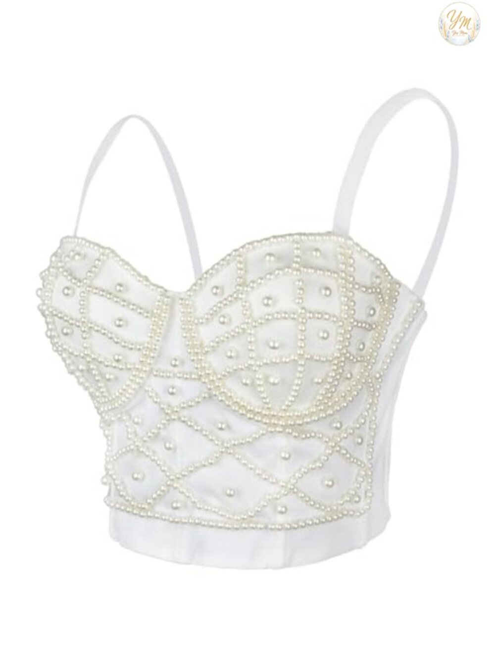 Pearl Beaded Bustier Corset Crop Top Club Party Cage Bra